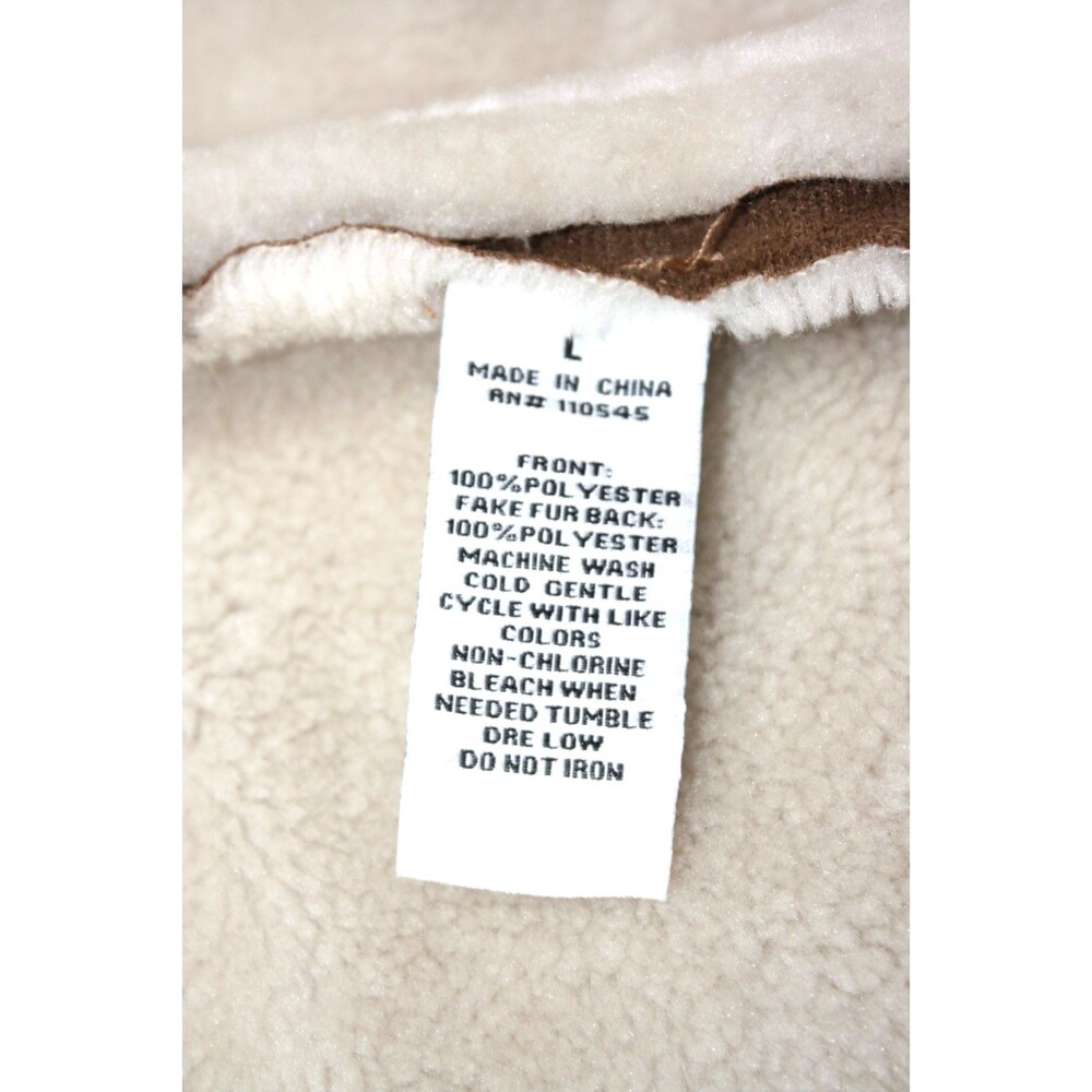 Woman's Faux Fur Suede Leather Vest Boho Country Western sz Large Tan & Cream - Picture 3 of 7